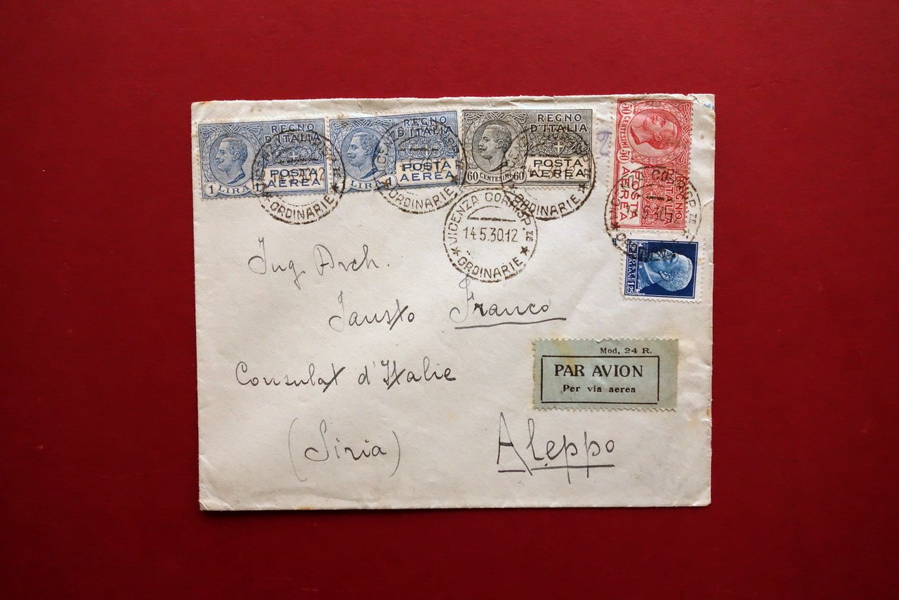 Filatelia Affrancatura Posta Aerea Regno d'Italia Aleppo Siria 1930 Rara | Immagine principale