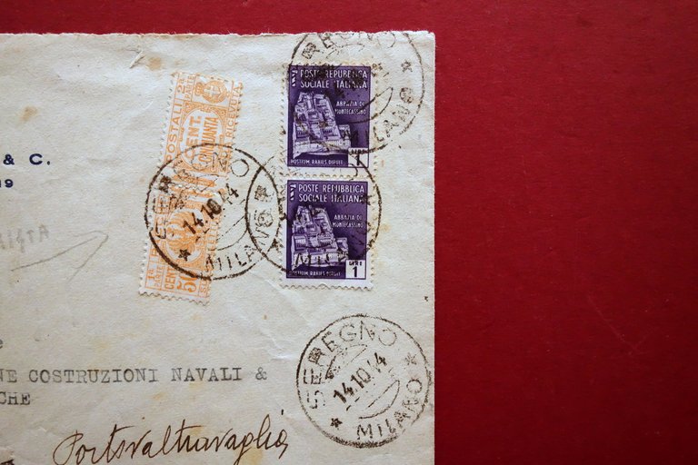 Filatelia Affrancatura Raccomandata RSI Mista Francobolli Busta per Lettere WW2