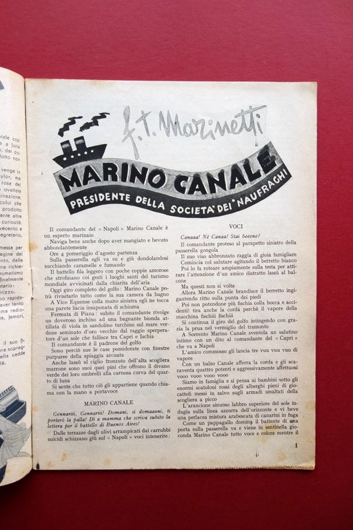 Filippo Tommaso Marinetti Marino Canale Naufraghi Novelle Anni '30 Futurismo