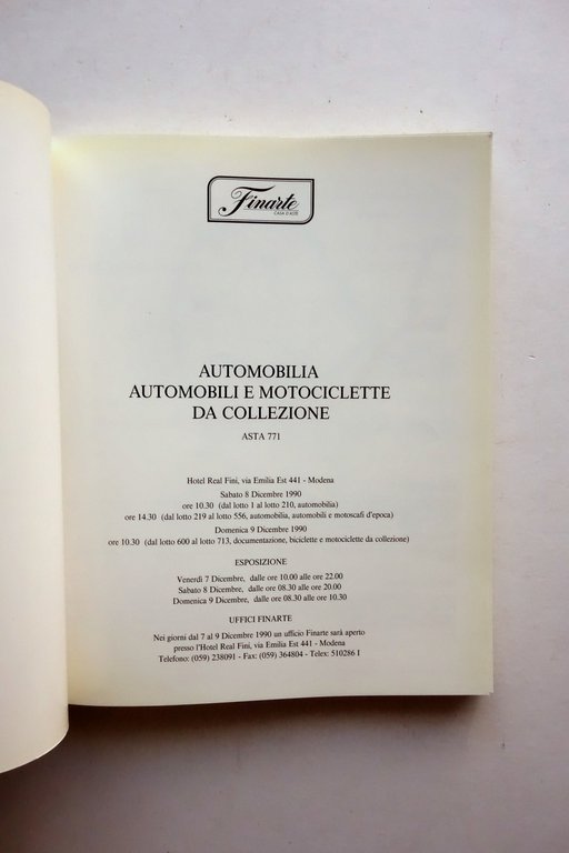 Finarte Catalogo Automobilia Automobili e Motociclette Modena 8-9/12/1990 | Immagine Gallery 2