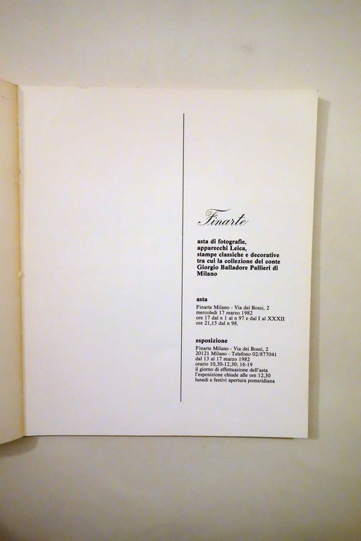 Finarte Milano Catalogo Asta Fotografie Apparecchi Leica Stampe Decorative 1982