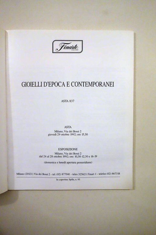 Finarte Milano Catalogo Asta Gioielli d'Epoca e Contemporanei 1992