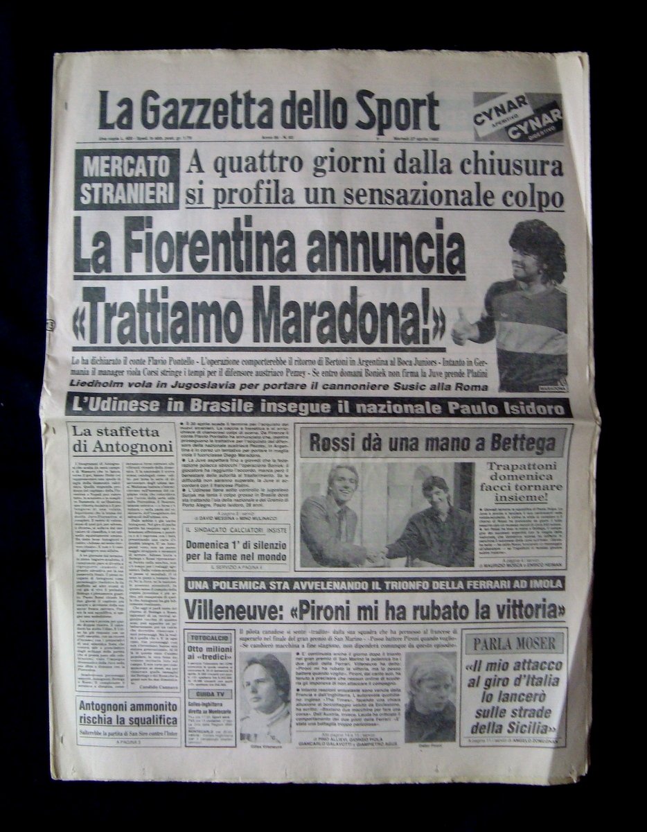 Fiorentina annuncia trattiamo Maradona La Gazzetta dello Sport 27 Aprile …