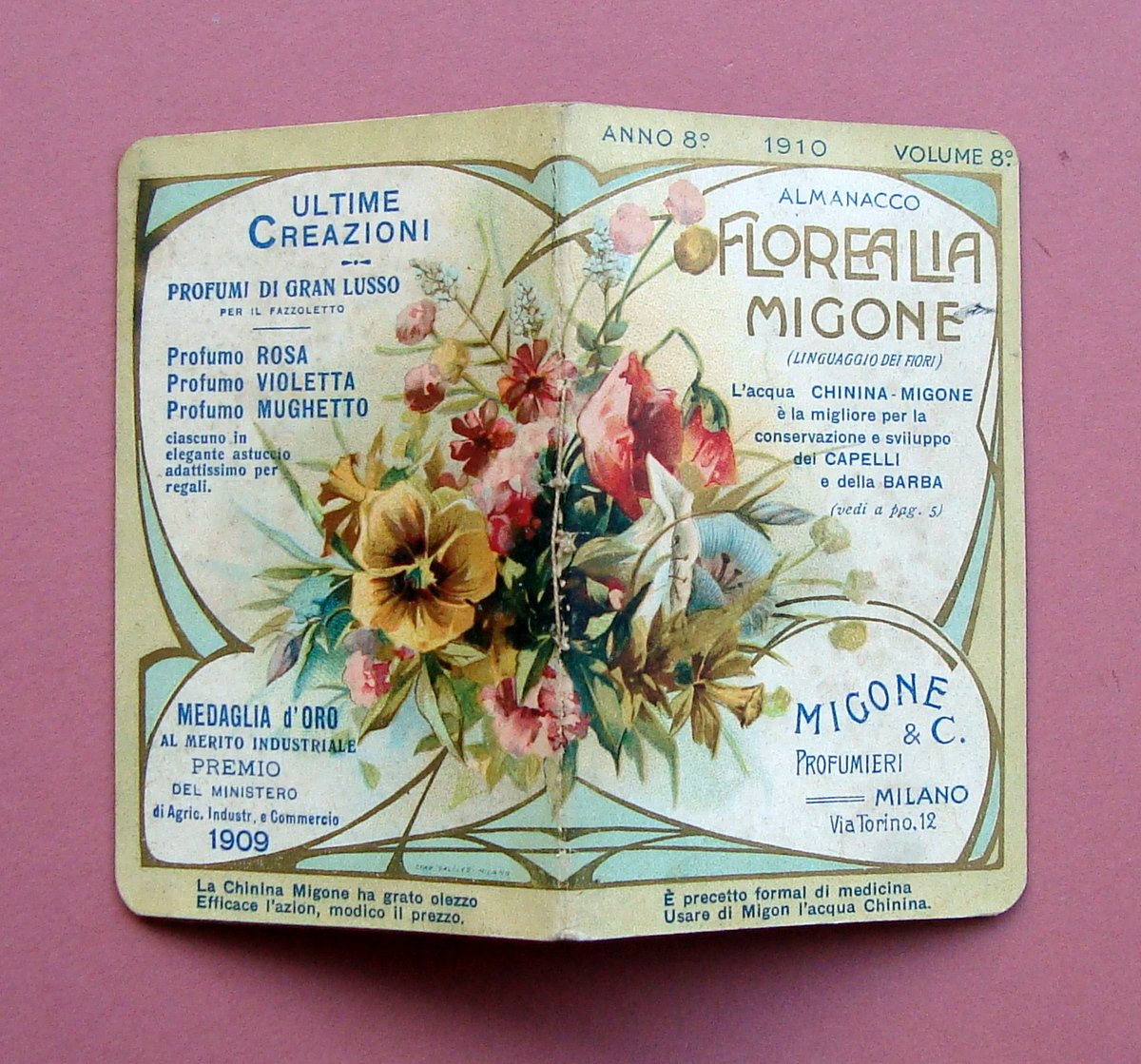 Florealia Migone Calendarietto barbiere 1910 cromolitografie ottimo