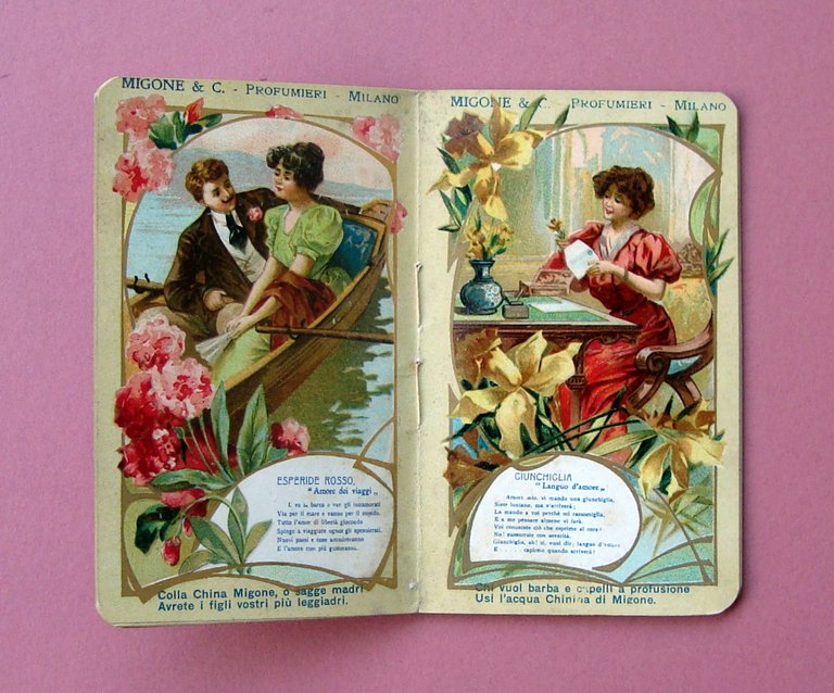 Florealia Migone Calendarietto barbiere 1910 cromolitografie ottimo