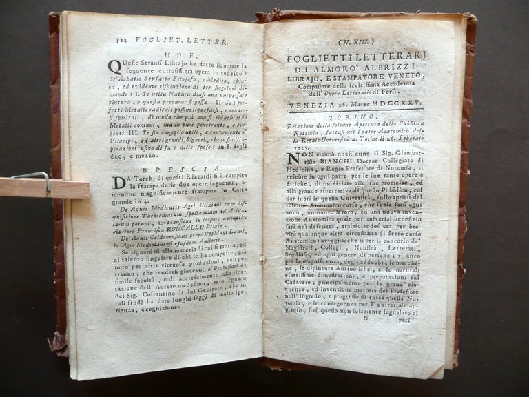Foglietti Letterarj Almoro Albrizzi Societ‡ Albriziana Venezia 1724 Tomo Primo