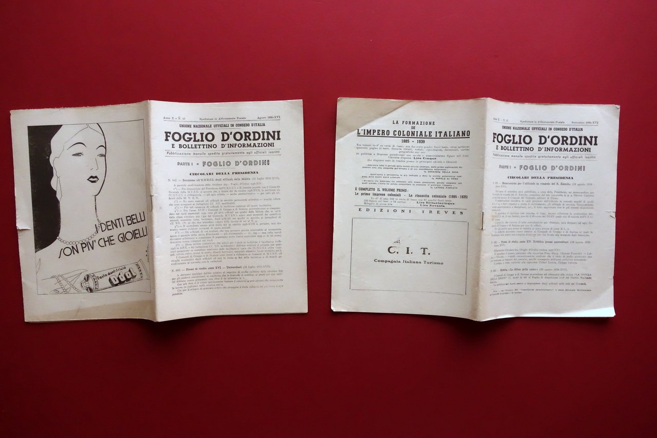 Foglio d'Ordini e Bollettino d'Informazioni UNUCI 2 Numeri 1938 Completi