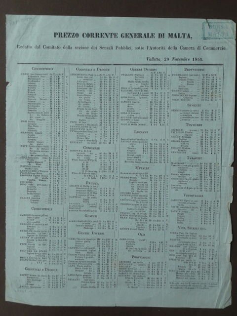 Foglio Volante Borsa di Malta Prezzo corrente Valletta 20 novembre … | Immagine principale