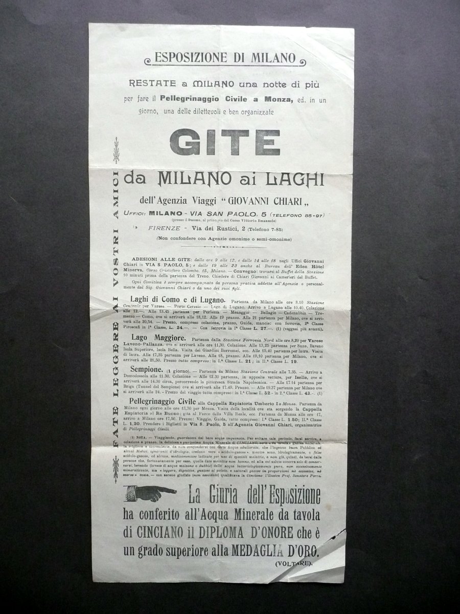 Foglio Volante Locandina Esposizione di Milano Gite Laghi Hotel Eden …