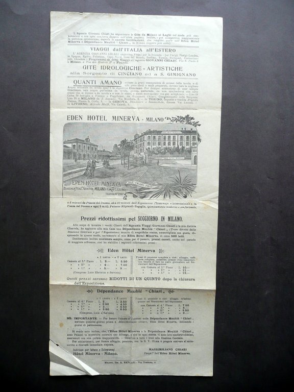 Foglio Volante Locandina Esposizione di Milano Gite Laghi Hotel Eden …