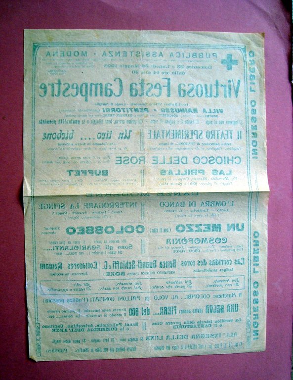Foglio Volante Modena Villa Rainusso 1926 Virtuosa Festa Campestre