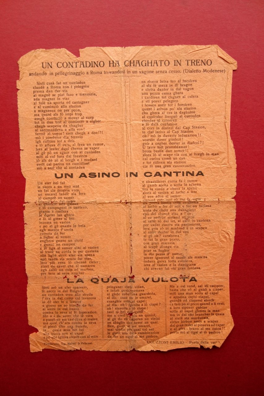 Foglio Volante Uguzzoni Emilio Poeta della Verit‡ Dialetto Modena Unico …