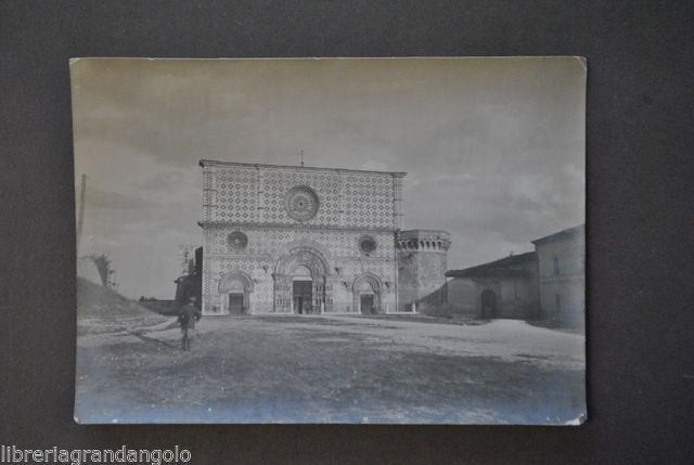 Fotografia Originale Abruzzo Aquila Chiesa di Collemaggio Animata 1915