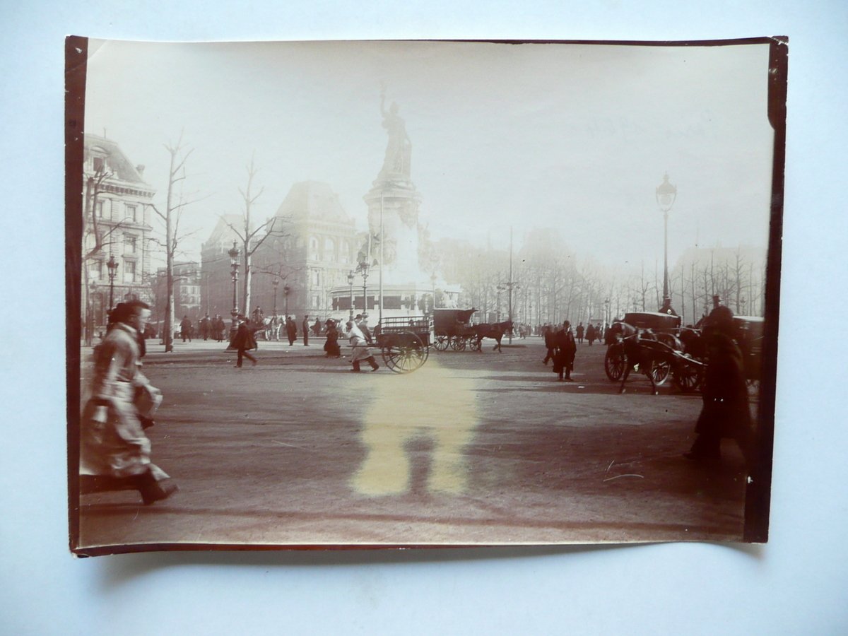 Fotografia Originale Parigi 1904 Piazza Statua Animata Carrozze Cavalli Locale