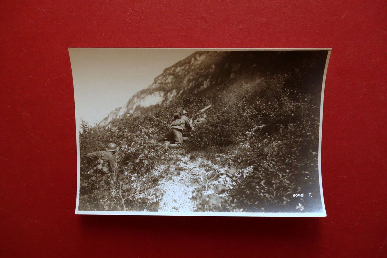 Fotografia Originale WW1 1∞ Guerra Mondiale Mitragliere in Azione Soldati