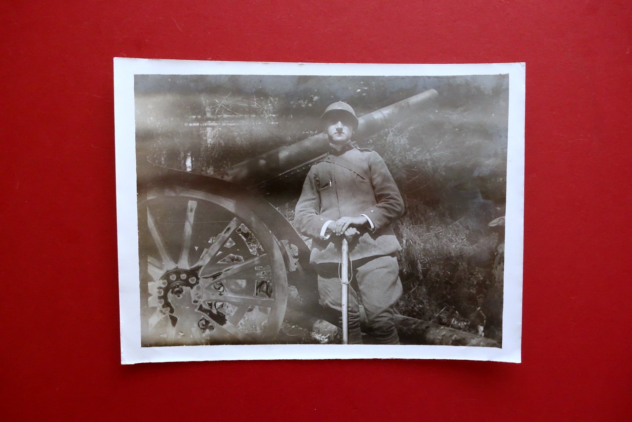 Fotografia Soldato in Divisa Obice Artiglieria WW1 Grande Guerra Originale