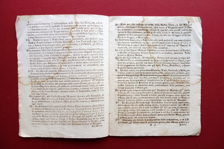 Francesco III Duca Modena Libretto Grida Disposizioni Ferma Merci Davolio …