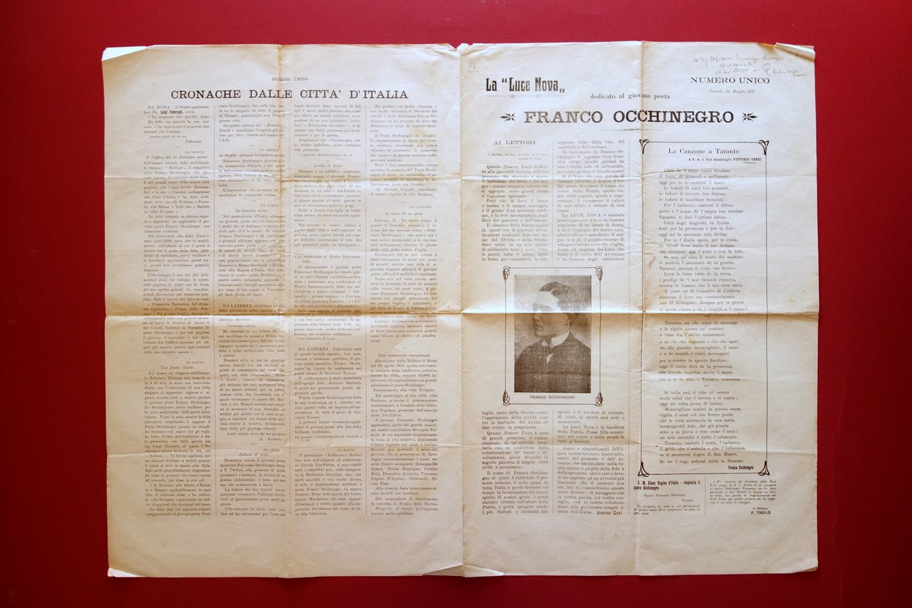 Franco Occhinegro Poeta Taranto Autografo Medaglia Argento V.M. Isonzo 1915