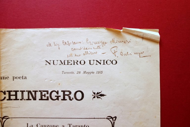 Franco Occhinegro Poeta Taranto Autografo Medaglia Argento V.M. Isonzo 1915