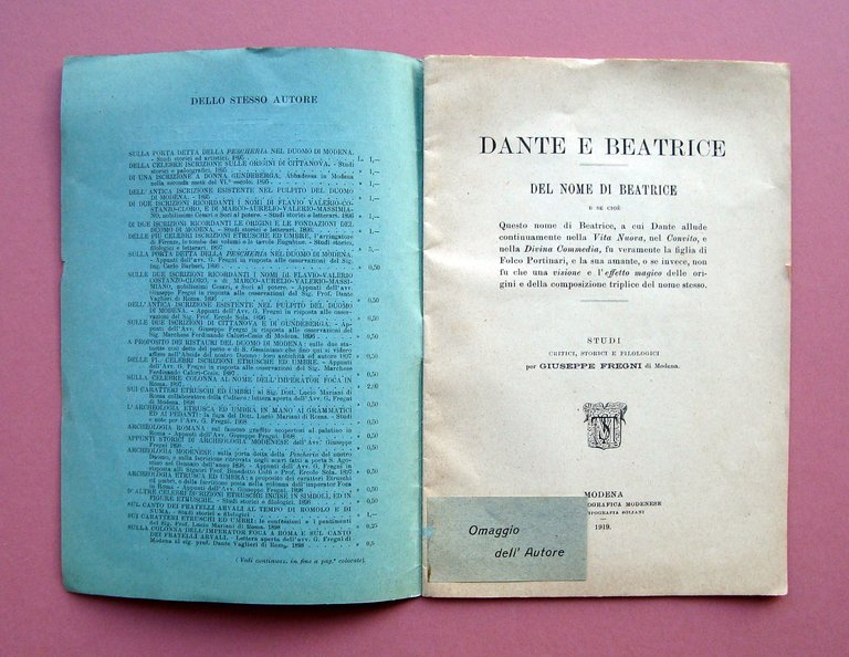Fregni Dante e Beatrice Del Nome di Beatrice studio storico …