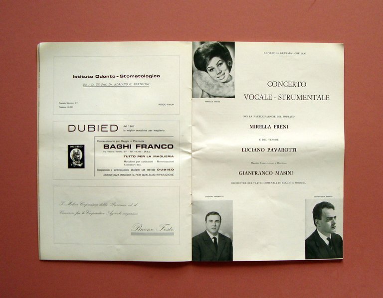 Freni Pavarotti Concerto Vocale 1964 Teatro Municipale Reggio Emilia programma