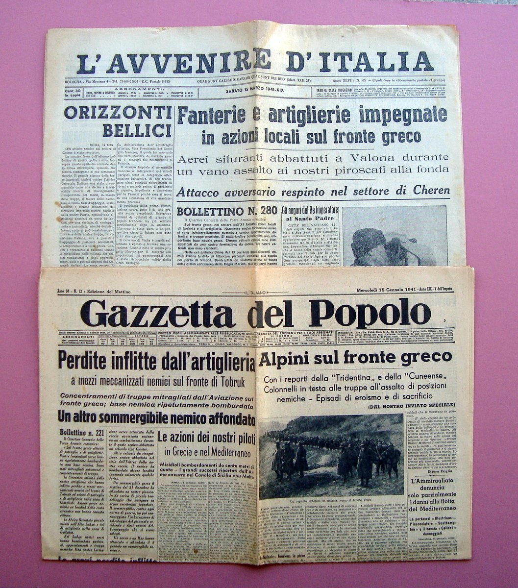 Fronte Greco WW2 due quotidiani completi Avvenire Gazzetta del Popolo | Immagine principale