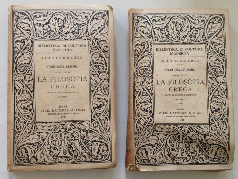 G. De Ruggiero Storia Della Filosofia La Filosofia Greca 2 Volumi Laterza 1921