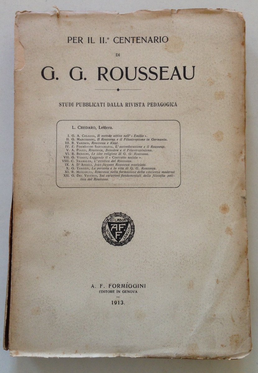 G. G. Rousseau Studi Pubblicati Dalla Rivista Pedagogica Formiggini Genova …