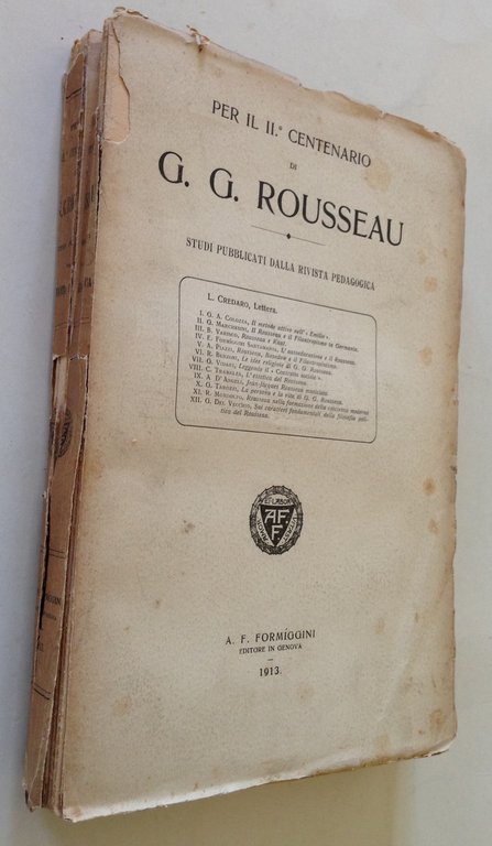 G. G. Rousseau Studi Pubblicati Dalla Rivista Pedagogica Formiggini Genova …
