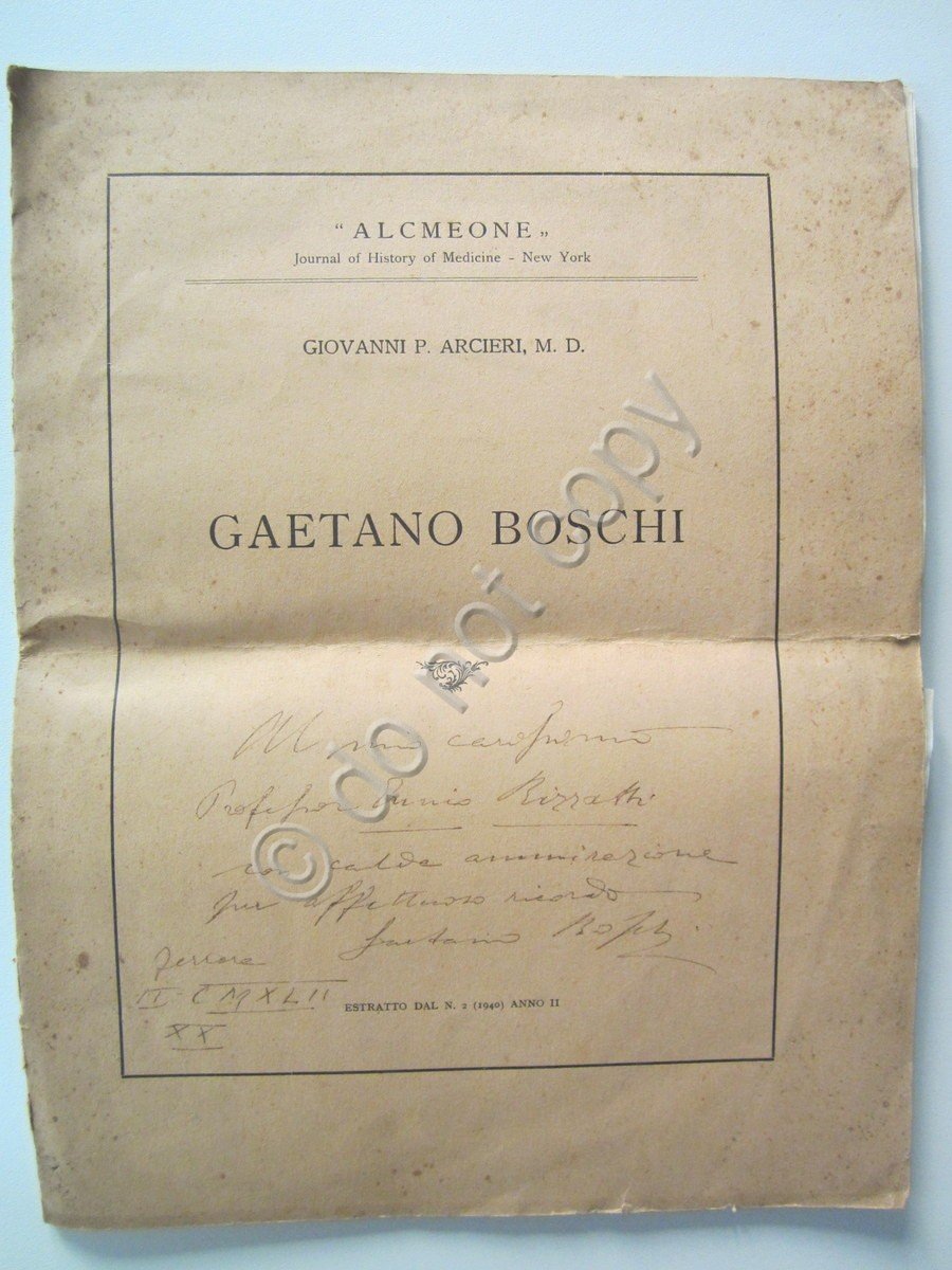 Gaetano Boschi Giovanni Arcieri 1947 Estratto Medicina Neurologia Autografo