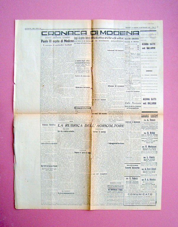 Gazzetta dell'Emilia 17-18 Settembre 1943 Anno LXXXIV n 272 Censura …