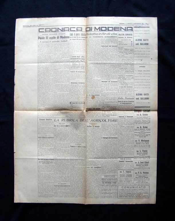 Gazzetta dell'Emilia Anno LXXXIV N 272 17 18 Settembre 1943 …