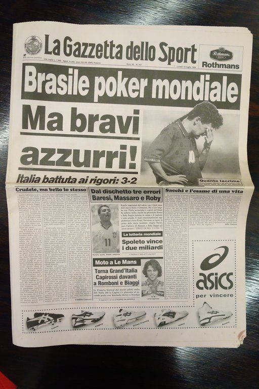 GAZZETTA DELLO SPORT ITALIA BRASILE MONDIALI CALCIO USA 1994 BAGGIO …