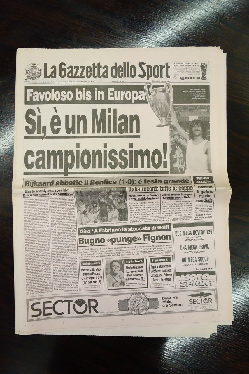 GAZZETTA DELLO SPORT MILAN CAMPIONE EUROPA CHAMPIONS 1990 BENFICA 24/5/1990 …