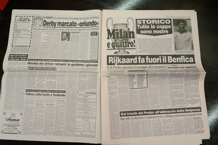 GAZZETTA DELLO SPORT MILAN CAMPIONE EUROPA CHAMPIONS 1990 BENFICA 24/5/1990 …