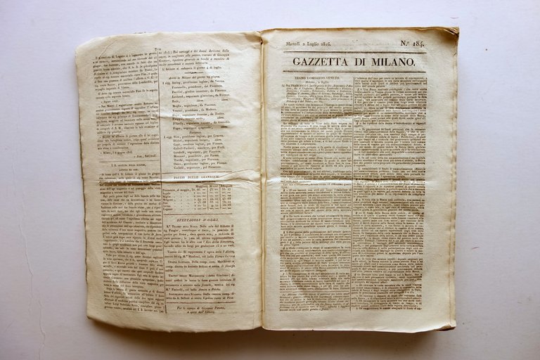 Gazzetta di Milano 92 Numeri Completi 1 Luglio-30 Settembre 1816 …