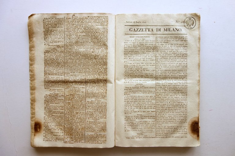 Gazzetta di Milano 92 Numeri Completi 1 Luglio-30 Settembre 1816 …