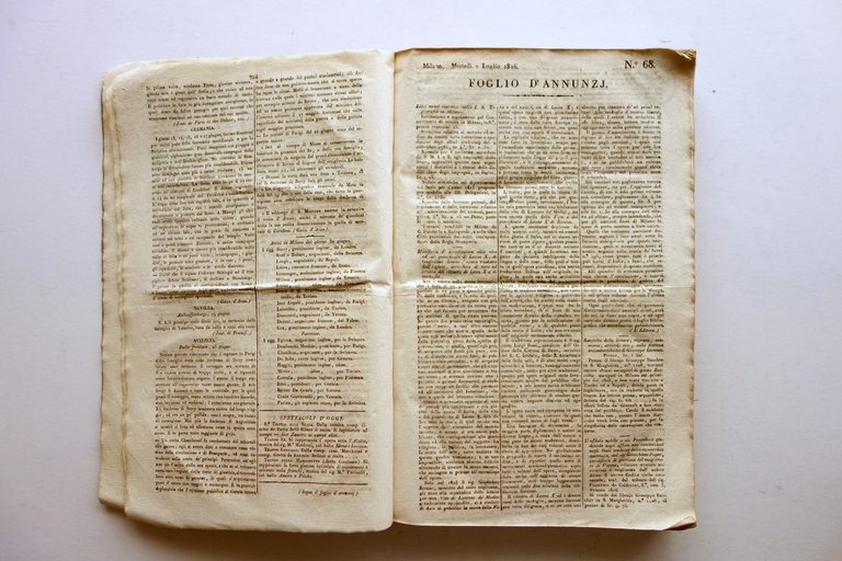 Gazzetta di Milano 92 Numeri Completi 1 Luglio-30 Settembre 1816 …