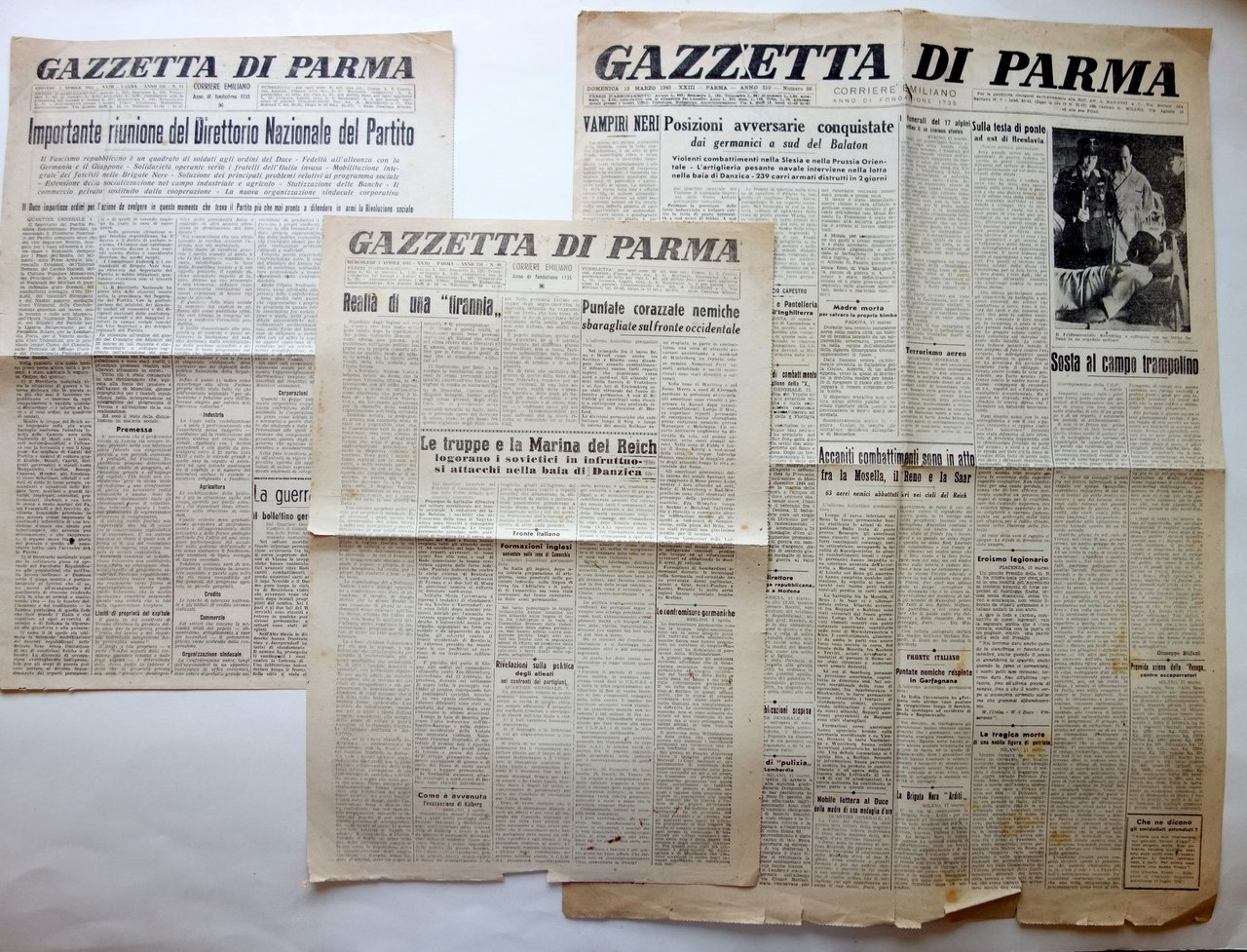 Gazzetta di Parma 3 numeri 18/3/1945 4/4/1945 3/4/1945 WW2 Guerra …