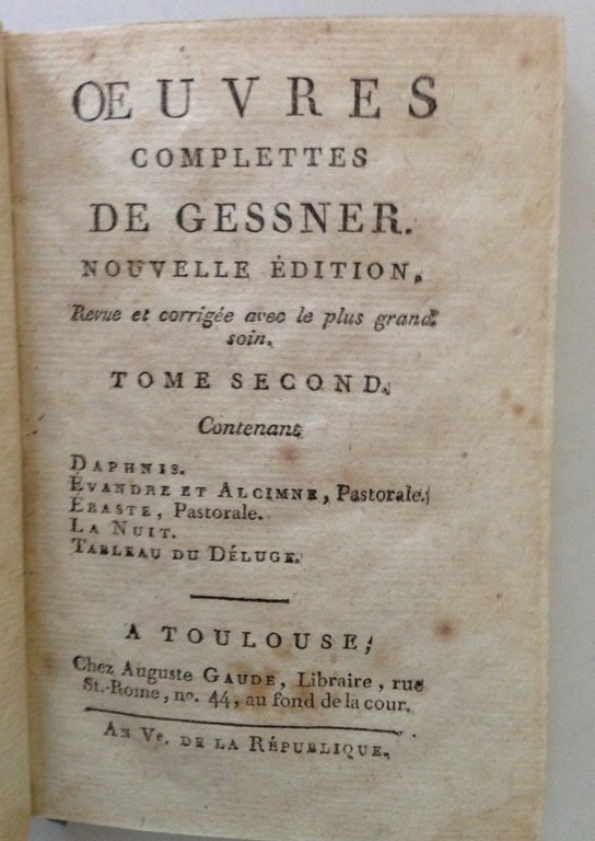 GESSNER OEUVRES COMPLETTES 3 VOLUMI TOULOUSE AUGUSTE GAUDE S.D.1797