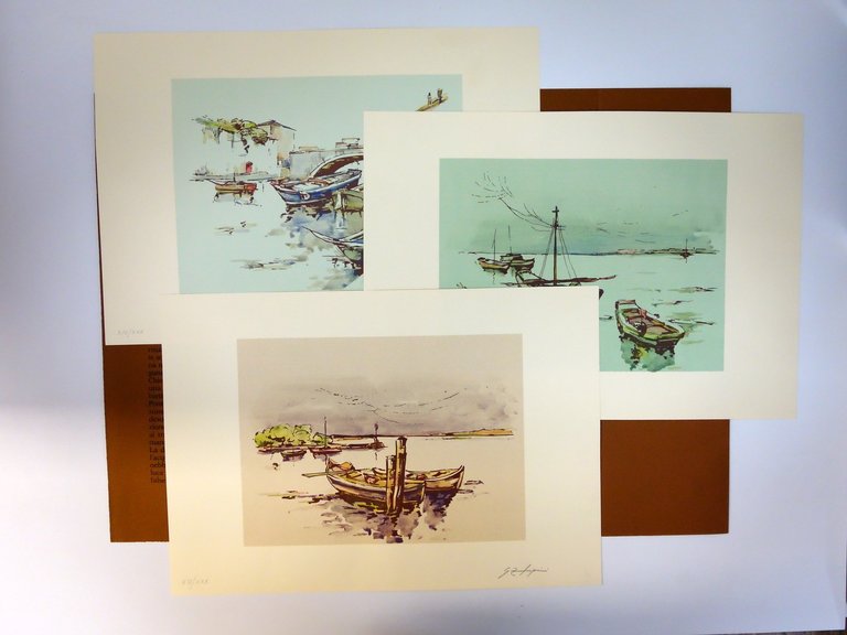 Ghigo Zanfrognini Chioggia Cartella Tre Serigrafie Ritoccate a Mano 1986