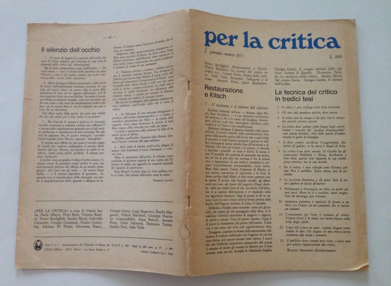 Gianni Scalia Per la Critica N 1 Gennaio Marzo 1973 …