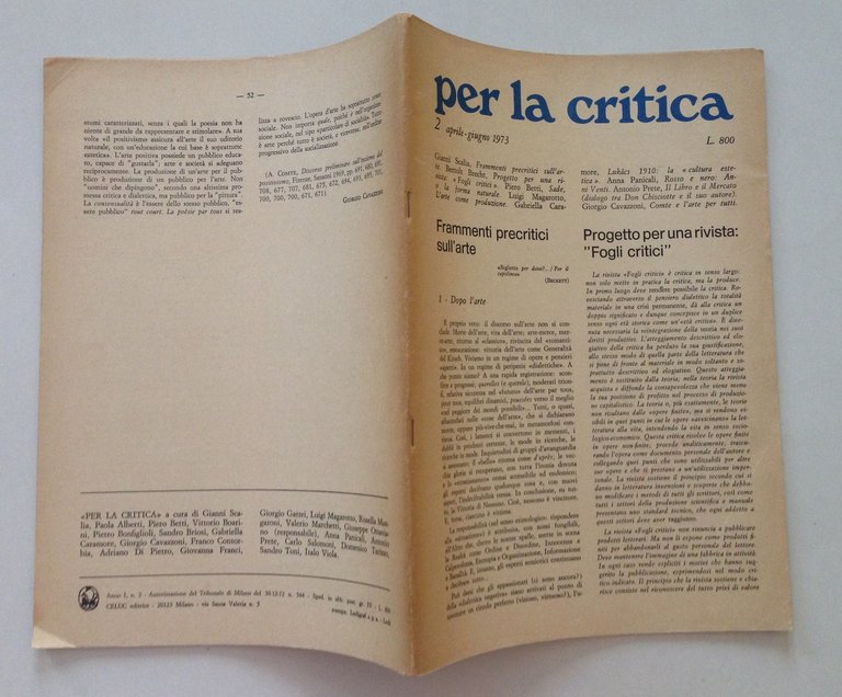 Gianni Scalia Per la Critica N 2 Aprile Giugno 1973 …