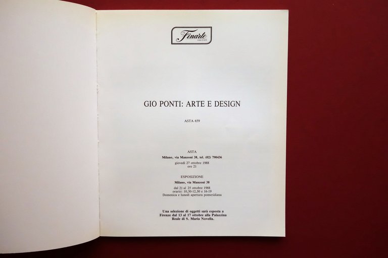 Gio Ponti: Arte e Design Finarte Catalogo Asta Milano 27/10/1988 …