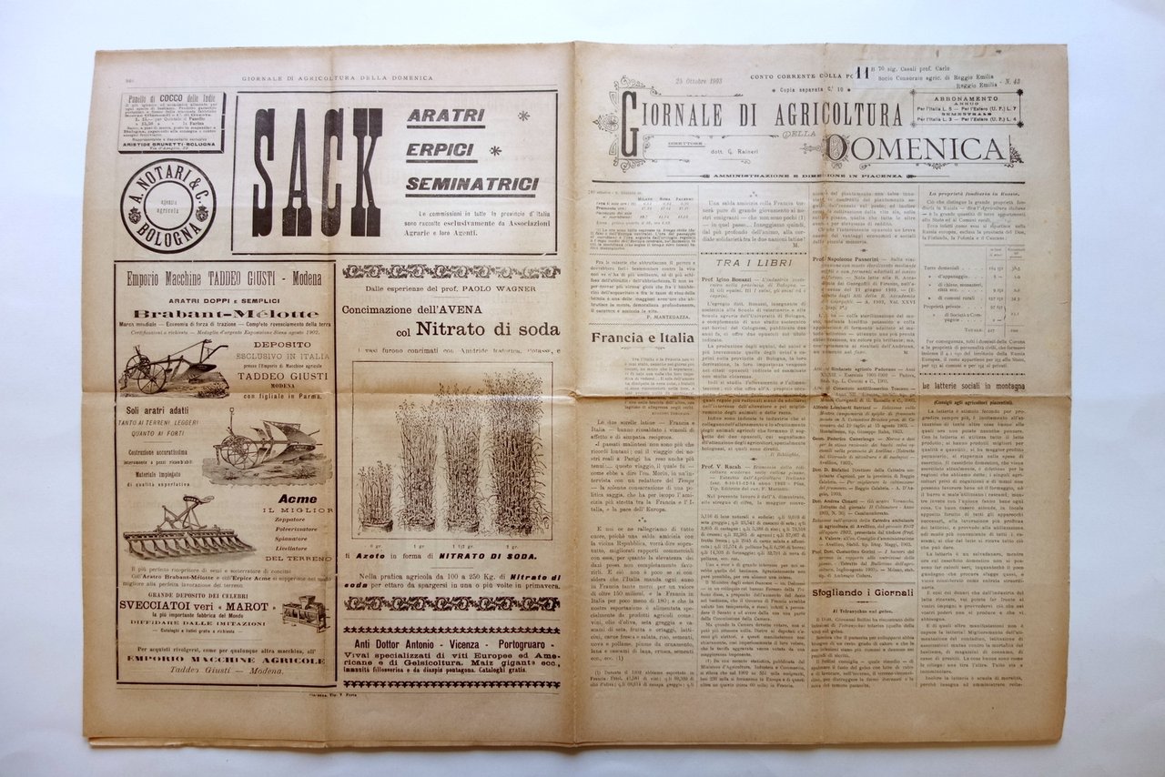 Giornale di Agricoltura della Domenica 1903 Sardegna Scuola Agricoltura Sassari