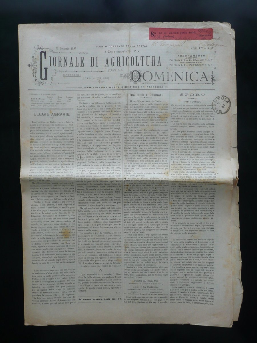 Giornale di Agricoltura della Domenica N.2 10/1/1897 Il Formaggio di …