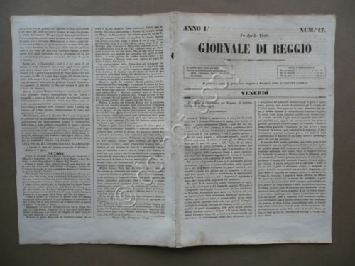 Giornale di Reggio 14 Aprile 1848 N.17 Governo Provvisorio Modena Risorgimento