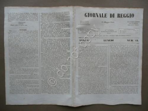 Giornale di Reggio 15 Maggio 1848 N.42 Gioberti Annessione Unificatrice Storia