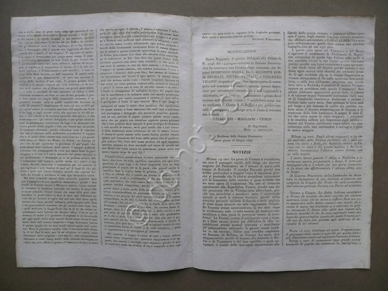 Giornale di Reggio 16 Giugno 1848 N.68 Presa Vicenza Manin …