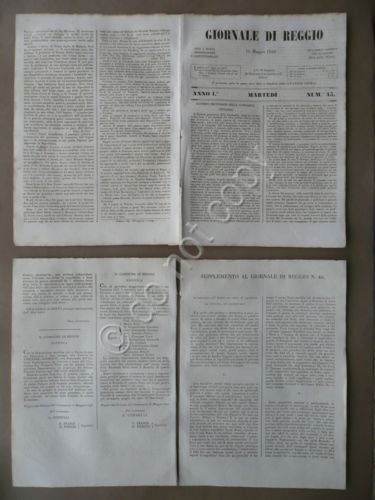 Giornale di Reggio 16 Maggio 1848 N.45 Governo Lombardia Risorgimento Guerra